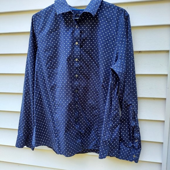 Talbots Women's LS Polka Dot Button Down Blouse Size 16 Navy/White Career - Picture 2 of 10